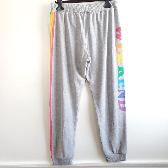 Chaser Weekend Graphic Print Rainbow Stripe Jogger Sweatpants NWT Size Large - Picture 7 of 9